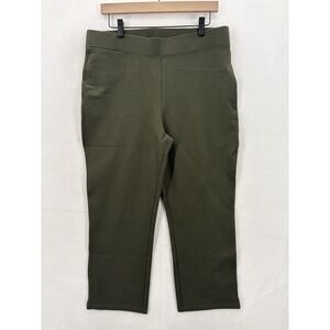 Quince Ultra-Stretch Ponte Kick Flare Pants Womens XL Olive Green Pull On Career
